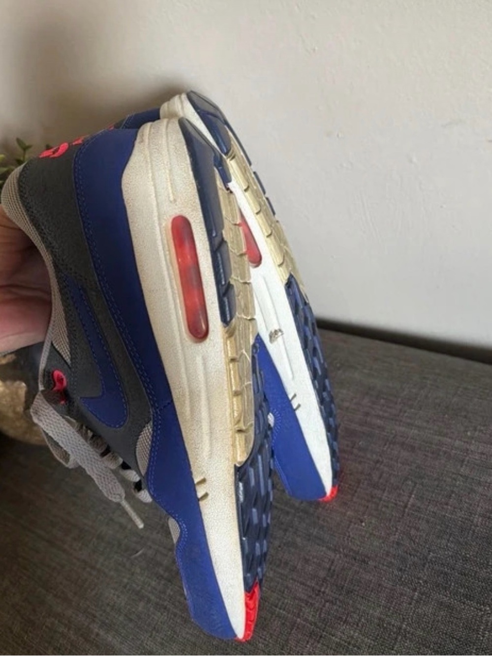 Men's Blue and Gray Athletic Sneakers with Red Accents